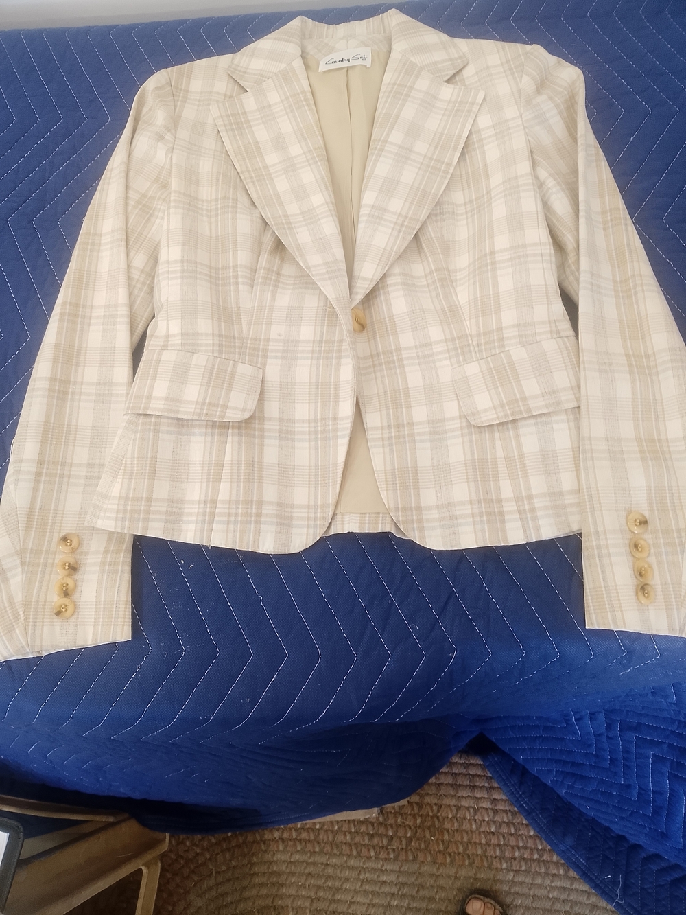 Vintage Light Beige Plaid Women's Skirt Suit